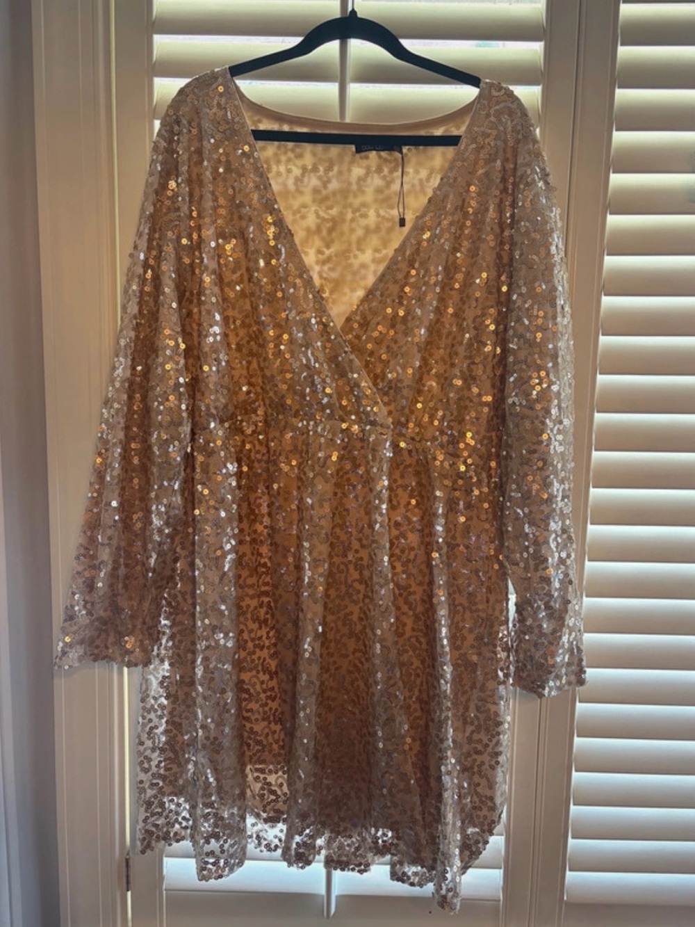 Boohoo Champagne Sequin Long Sleeve Mini Dress